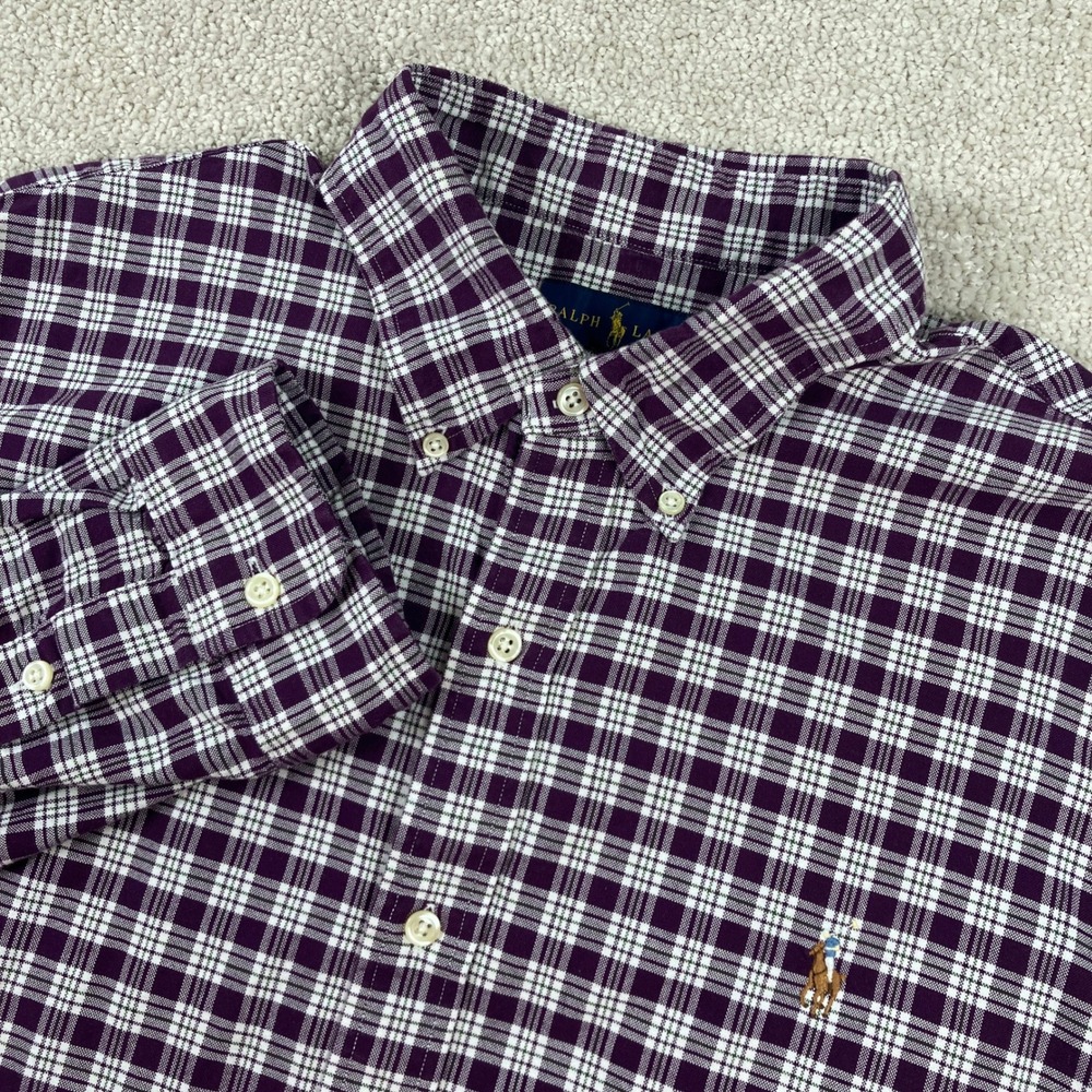 Ralph Lauren Mens XL Button Down Shirt Purple Plaid Classic Fit Long Sleeve - Picture 1 of 9